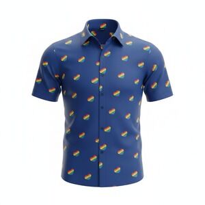 Tom Baine Button Down Shirt Mens Medium Navy Rainbow Heart Pride TBP501-7